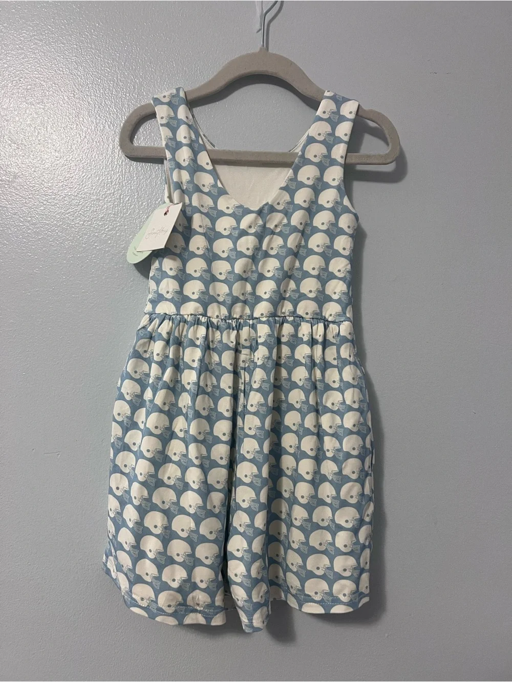 SweetHoney Girls Sleeveless Blue Romper with White Football Helmet Print-NWT-4T
